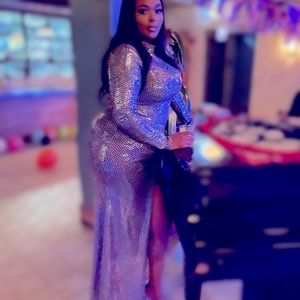 Long Form fitted dress with spilt